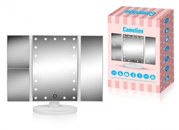  Зеркало M217-DL C01 с LED подсветкой 1x/2x/3x увеличение дневной свет 5Вт 4хLR03/USB бел. Camelion 14005 
