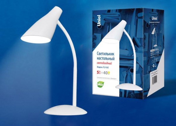  Светильник настольный TLD-562 White/LED/360Lm/4500K/Dimmer 5Вт сенсор. выкл. бел. Uniel UL-00004464 