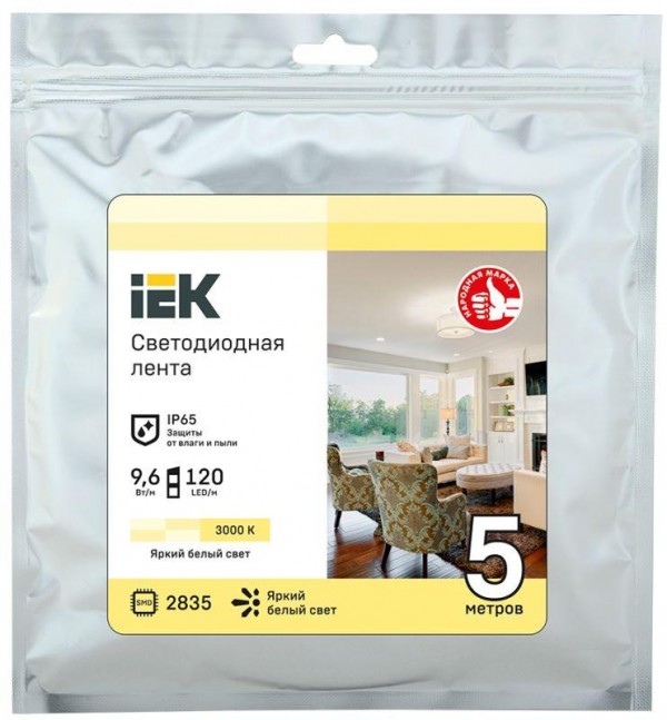  Лента светодиодная LED LSR-2835WW120-9.6-IP65-12В (уп.5м) ИЭК LSR1-1-120-65-3-05 