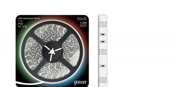  Лента светодиодная Black 5050-SMD 7.2Вт 12В DC RGB (блистер 5м) Gauss 312000407 