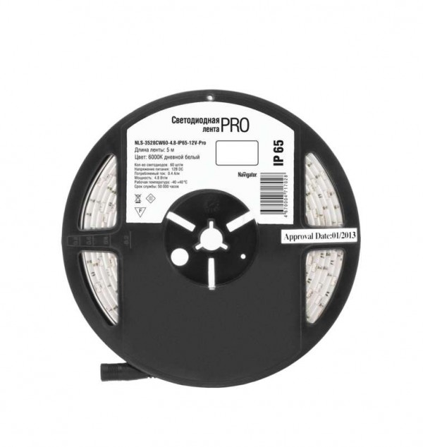  Лента светодиодная 71 702 NLS-3528CW60-4.8-IP65-12V-Pro R5 4.8Вт/м (уп.5м) Navigator 71702 