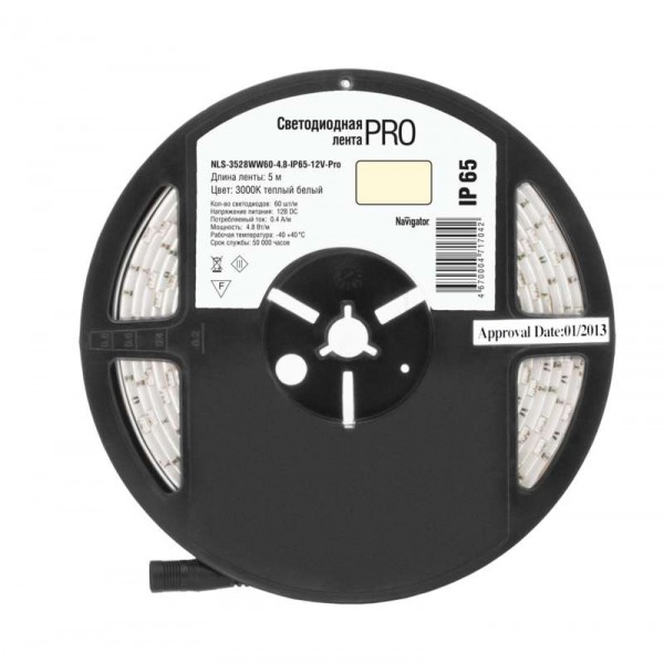  Лента светодиодная 71 704 NLS-3528WW60-4.8-IP65-12V-Pro R5 4.8Вт/м (уп.5м) Navigator 71704 
