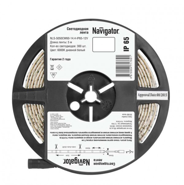  Лента светодиодная 71 769 NLS-5050CW60-14.4-IP65-12V R5 14.4Вт/м (уп.5м) Navigator 71769 