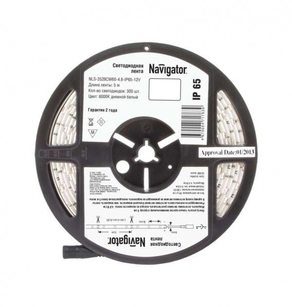 Лента светодиодная 71 763 NLS-3528CW60-4.8-IP65-12V R5 4.8Вт/м (уп.5м) Navigator 71763 