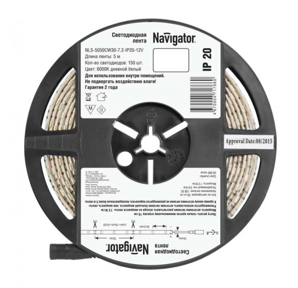  Лента светодиодная 71 766 NLS-5050CW30-7.2-IP20-12V R5 7.2Вт/м (уп.5м) Navigator 71766 