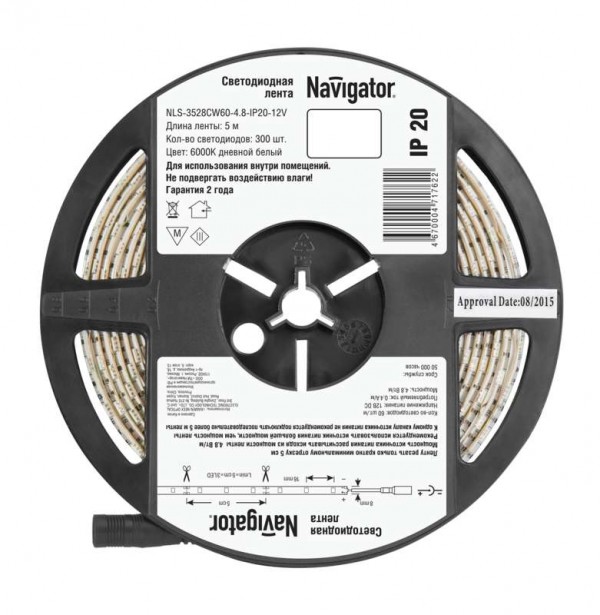  Лента светодиодная 71 762 NLS-3528CW60-4.8-IP20-12V R5 4.8Вт/м (уп.5м) Navigator 71762 