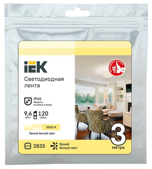  Лента светодиодная LED LSR-2835WW120-9.6-IP65-12В (уп.3м) ИЭК LSR1-1-120-65-3-03 