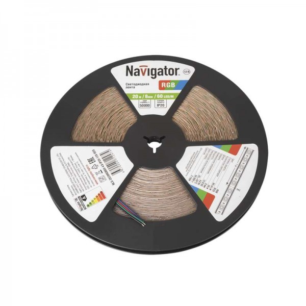  Лента светодиодная 71 247 NLS-3528RGB60-4.8-IP20-12V-R20 4.8Вт/м (уп.20м) Navigator 71247 