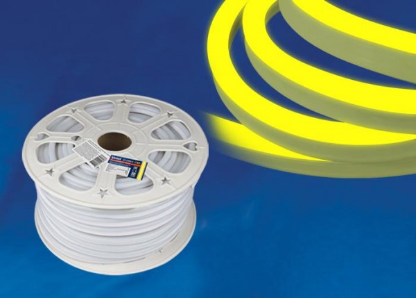  Лента светодиодная герметичная гибкая ULS-N21-2835-120LED/m-8mm-IP67-220V-8Вт/m-50M-YELLOW (уп.50м) NEON Uniel UL-00003769 
