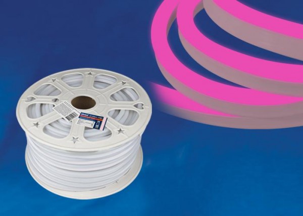  Лента светодиодная герметичная гибкая ULS-N21-2835-120LED/m-8mm-IP67-220V-8Вт/m-50M-PINK (уп.50м) NEON Uniel UL-00003768 