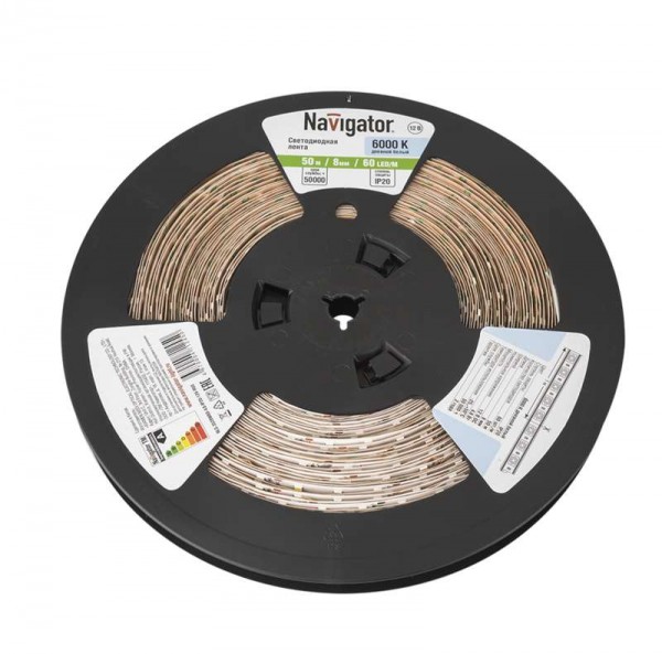  Лента светодиодная 71 245 NLS-3528W60-4.8-IP20-12V-R50 4.8Вт/м (уп.50м) Navigator 71245 
