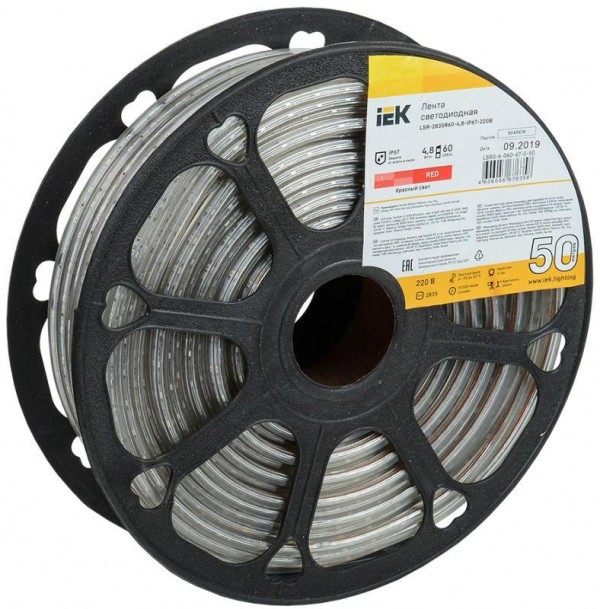  Лента светодиодная LED LSR-2835R60-4.8-IP67-220В (уп.50м) ИЭК LSR3-6-060-67-0-50 