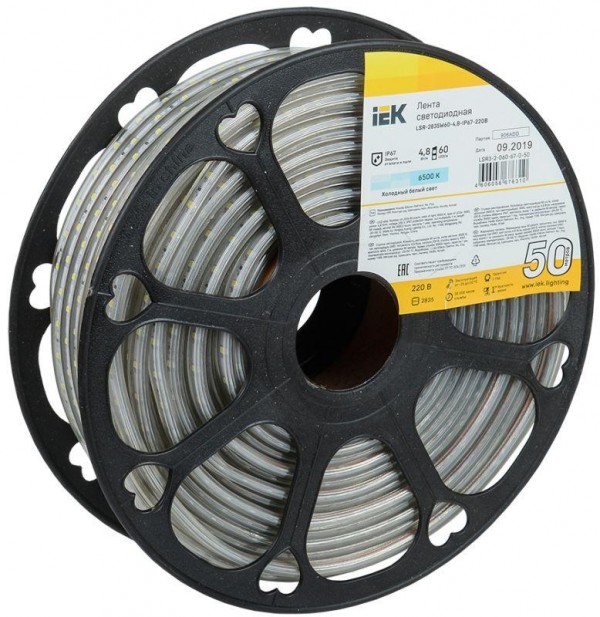  Лента светодиодная LED LSR-2835W60-4.8-IP67-220В (уп.50м) ИЭК LSR3-2-060-67-0-50 