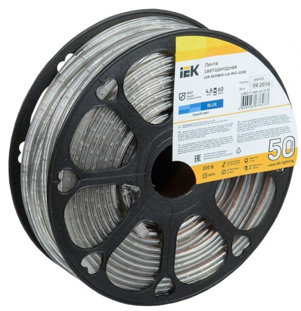  Лента светодиодная LED LSR-2835B60-4.8-IP67-220В (уп.50м) ИЭК LSR3-7-060-67-0-50 