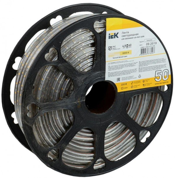  Лента светодиодная LED LSR-2835WW60-4.8-IP67-220В (уп.50м) ИЭК LSR3-1-060-67-0-50 