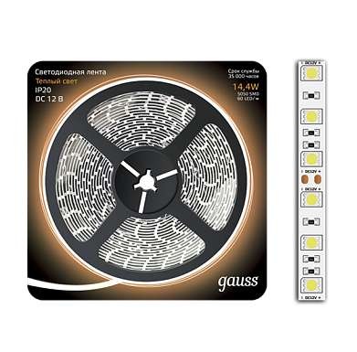  Лента светодиодная Black 5050/60-SMD 14.4Вт 12В DC тепл. бел. (блистер 5м) Gauss 312000114 