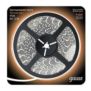  Лента светодиодная Black 2835/120-SMD 9.6Вт 12В DC теплый бел. (блистер 5м) Gauss 312000110 