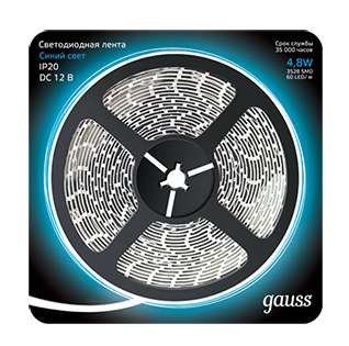  Лента светодиодная 2835/60-SMD 4.8Вт 12В DC син. (блистер 5м) Gauss 312000505 