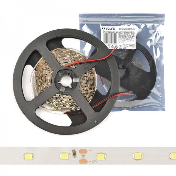  Лента светодиодная ULS-Q921 2835-60LED/m-8mm-IP20-DC12V-4.8W/m-5M-WW 4.8Вт/м (уп.5м) VOLPE UL-00001342 