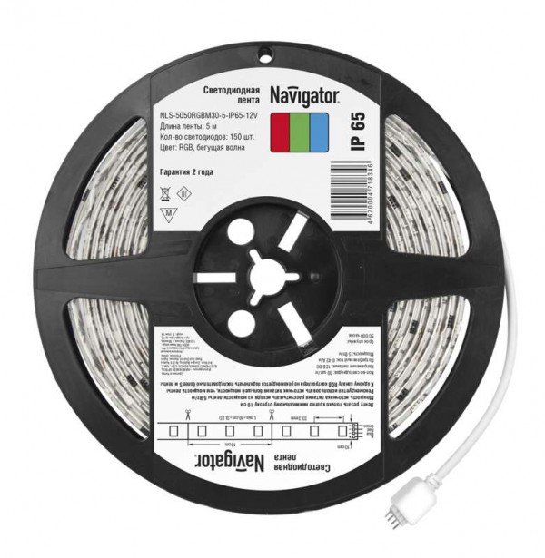  Лента светодиодная 71 834 NLS-5050RGBM30-5-IP65-12V 5Вт/м "Бегущая волна" (уп.5м) Navigator 71834 
