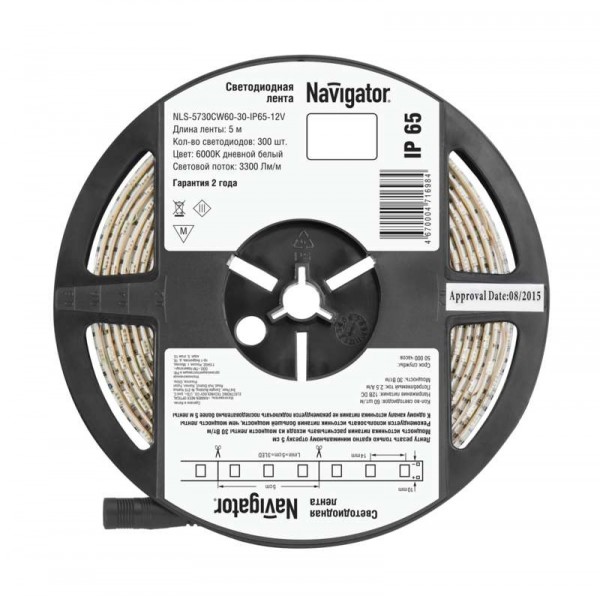  Лента светодиодная 71 698 NLS-5730СW60-30-IP65-12V 30Вт/м (уп.5м) Navigator 71698 
