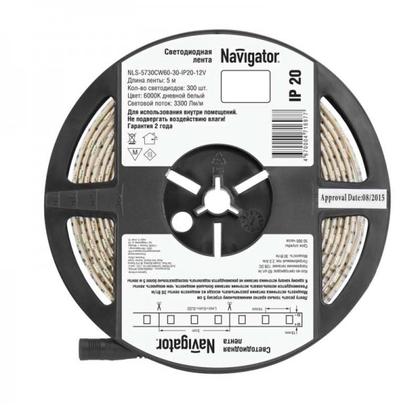  Лента светодиодная 71 697 NLS-5730СW60-30-IP20-12V 30Вт/м (уп.5м) Navigator 71697 