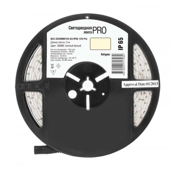  Лента светодиодная 71 708 NLS-3528WW120-9.6-IP65-12V-Pro R5 9.6Вт/м (уп.5м) Navigator 71708 