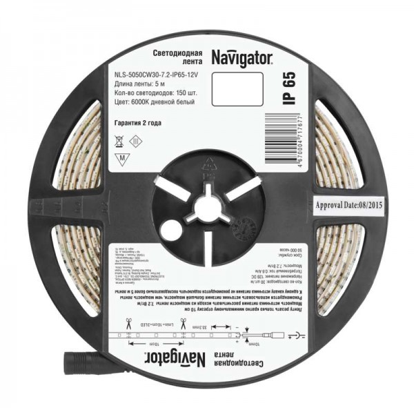  Лента светодиодная 71 767 NLS-5050CW30-7.2-IP65-12V R5 7.2Вт/м (уп.5м) Navigator 71767 