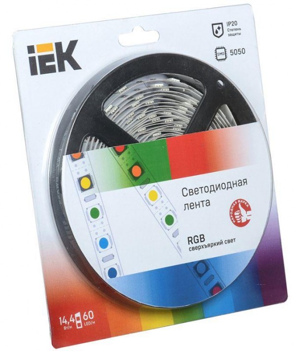  Лента светодиодная LED LSR-5050RGB60-14.4-IP20-12V 14.4Вт/м полноцвет. (уп.5м) ИЭК LSR2-3-060-20-1-05 