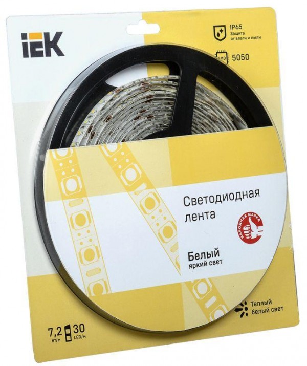  Лента светодиодная LED LSR-5050WW30-7.2-IP65-12V 7Вт/м тепл. бел. (уп.5м) ИЭК LSR2-1-030-65-1-05 