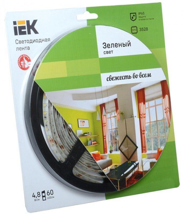  Лента светодиодная ECO LED LSR-3528G60-4.8-IP65-12V 5Вт/м (уп.5м) зел. ИЭК LSR1-5-060-65-1-05 