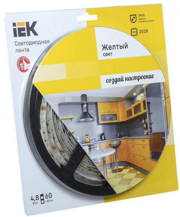  Лента светодиодная ECO LED LSR-3528Y60-4.8-IP65-12V 5Вт/м (уп.5м) желт. ИЭК LSR1-4-060-65-1-05 