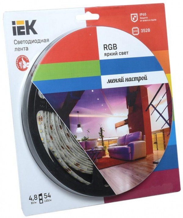  Лента светодиодная ECO LED LSR-3528RGB54-4.8-IP65-12V 5Вт/м (уп.5м) полноцвет. ИЭК LSR1-3-054-65-1-05 