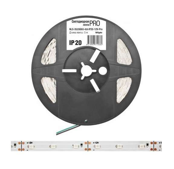  Лента светодиодная 71 439 NLS-3528RGB60-4.8-IP20-12В-Pro R5 4.8Вт/м (уп.5м) Navigator 71439 