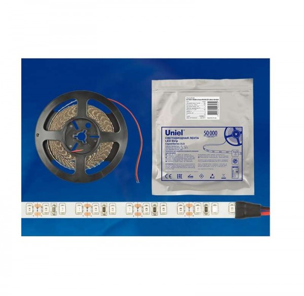  Лента светодиодная герметичная гибкая ULS-2835-60LED/m-8mm-IP65-DC12V-6W/m-5M-DW на самоклеящейся основе свет дневной бел. 6Вт/м (уп.5м) Uniel UL-00000892 
