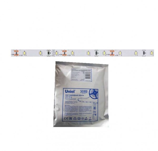  Лента светодиодная гибкая ULS-3014-60LED/m-6mm-IP20-DC12V-6W/m-5M-DW на самоклеящейся основе IP20 угол излучения 120град. 4500К 6Вт/м (уп.5м) Uniel 11051 