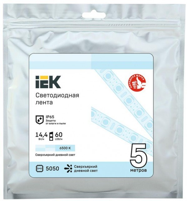  Лента светодиодная LED LSR-5050W60-14.4-IP65-12В (уп.5м) ИЭК LSR2-2-060-65-3-05 