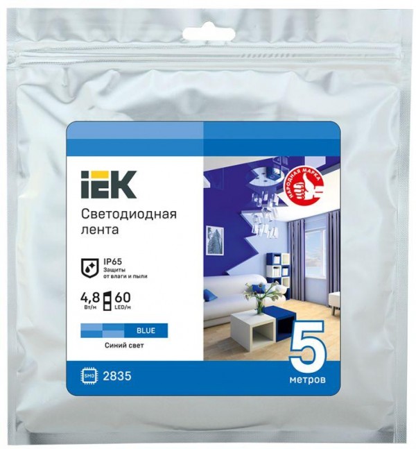 Лента светодиодная LED LSR-2835B60-4.8-IP65-12В (уп.5м) ИЭК LSR1-7-060-65-3-05 