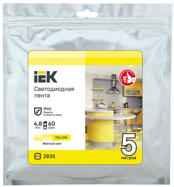  Лента светодиодная LED LSR-2835Y60-4.8-IP65-12В (уп.5м) ИЭК LSR1-4-060-65-3-05 