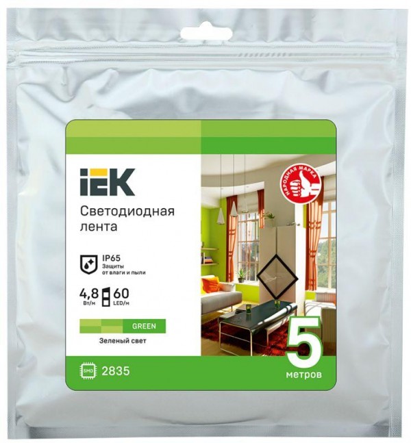  Лента светодиодная LED LSR-2835G60-4.8-IP65-12В (уп.5м) ИЭК LSR1-5-060-65-3-05 