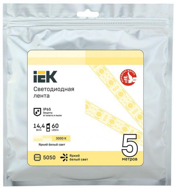  Лента светодиодная LED LSR-5050WW60-14.4-IP65-12В (уп.5м) ИЭК LSR2-1-060-65-3-05 