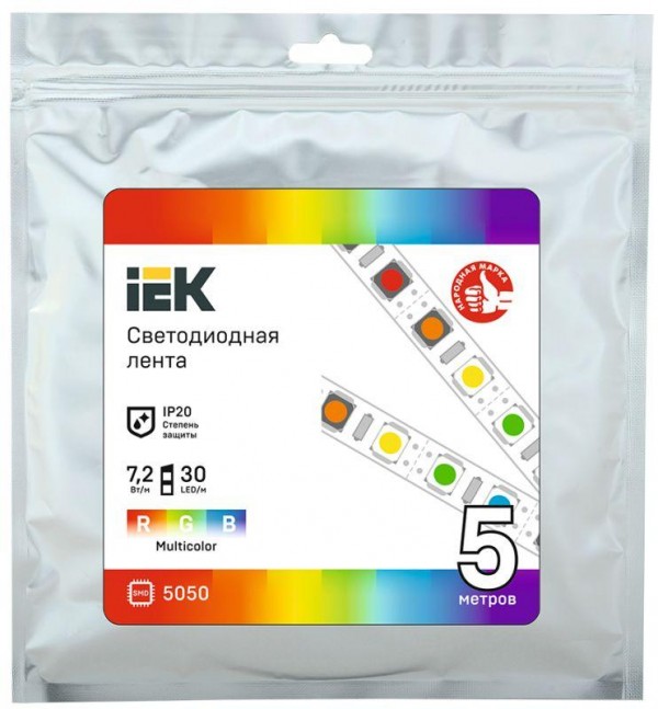  Лента светодиодная LED LSR-5050RGB30-7.2-IP20-12В (уп.5м) ИЭК LSR2-3-030-20-3-05 