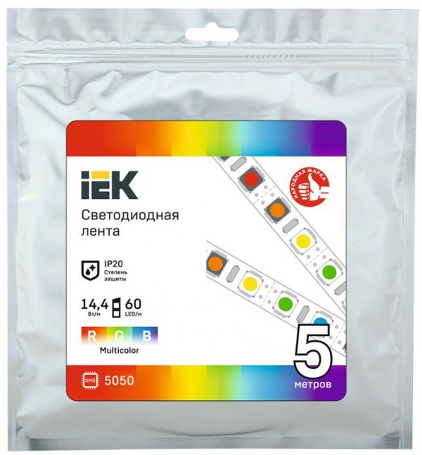  Лента светодиодная LED LSR-5050RGB60-14.4-IP20-12В (уп.5м) ИЭК LSR2-3-060-20-3-05 