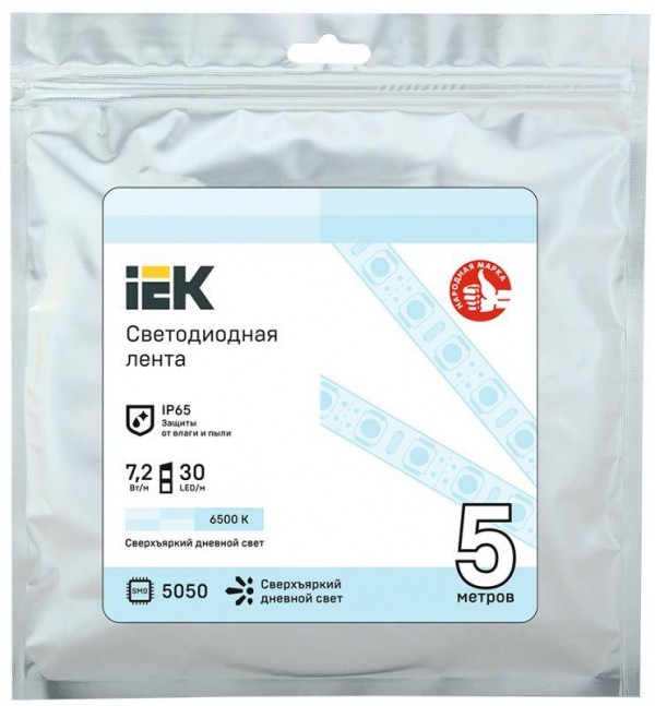  Лента светодиодная LED LSR-5050W30-7.2-IP65-12В (уп.5м) ИЭК LSR2-2-030-65-3-05 