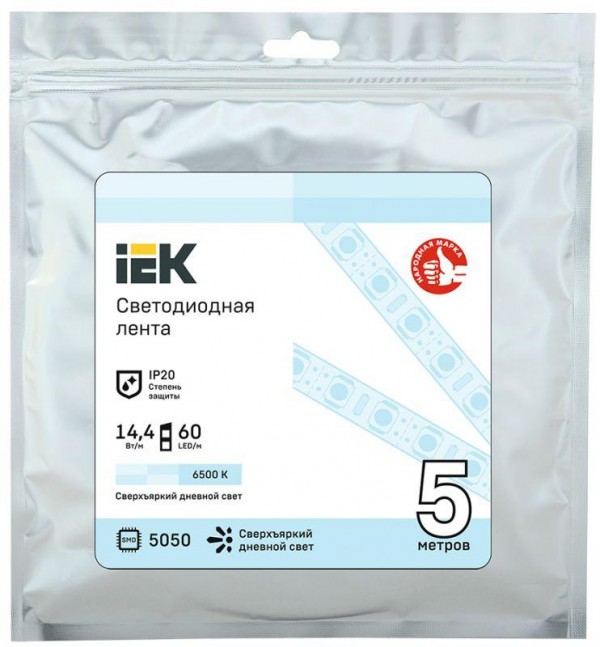  Лента светодиодная LED LSR-5050W60-14.4-IP20-12В (уп.5м) ИЭК LSR2-2-060-20-3-05 