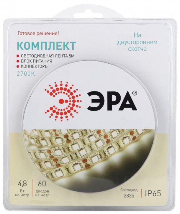  Лента светодиодная 2835kit-4.8-60-12-IP65-2700 (уп.5м) ЭРА Б0043064 