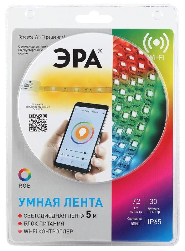  Лента светодиодная 5050-30-RGB-IP65-Wifi 12В (уп.5м) ЭРА Б0043446 