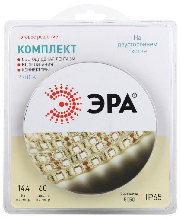  Лента светодиодная 5050kit-14.4-60-12-IP65-2700 (уп.5м) ЭРА Б0043069 