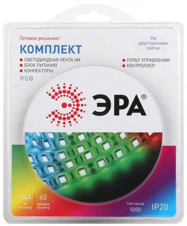  Лента светодиодная 5050kit-14.4-60-12-IP20-RGB (уп.5м) ЭРА Б0043067 