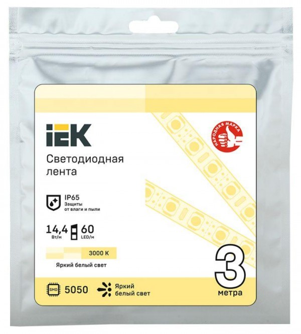  Лента светодиодная LED LSR-5050WW60-14.4-IP65-12В (уп.3м) ИЭК LSR2-1-060-65-3-03 